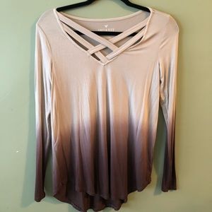 Crossed front ombré long-sleeve